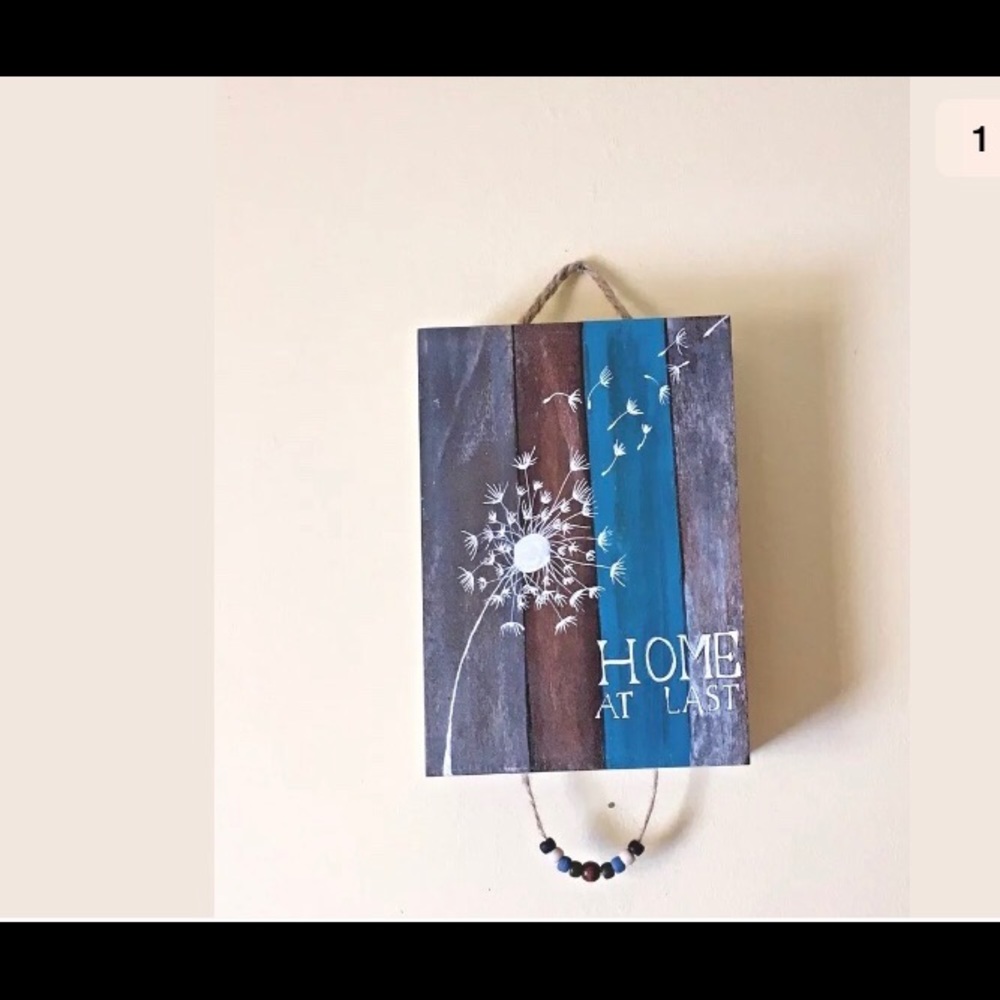 “HOME AT LAST” WOODEN Wall/DOOR DECOR W/Beads